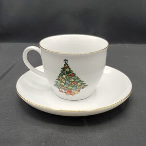 Jamestown China Christmas Tree Cup and Saucer with Gold Trim